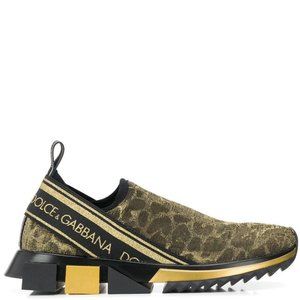 DOLCE & GABBANA Shoes Gold Glitter Leopard Sorrento Sneakers Women